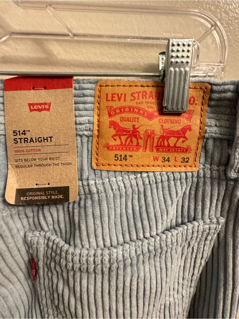 Levi's 514 Straight Corduroy Jeans in Light Gray